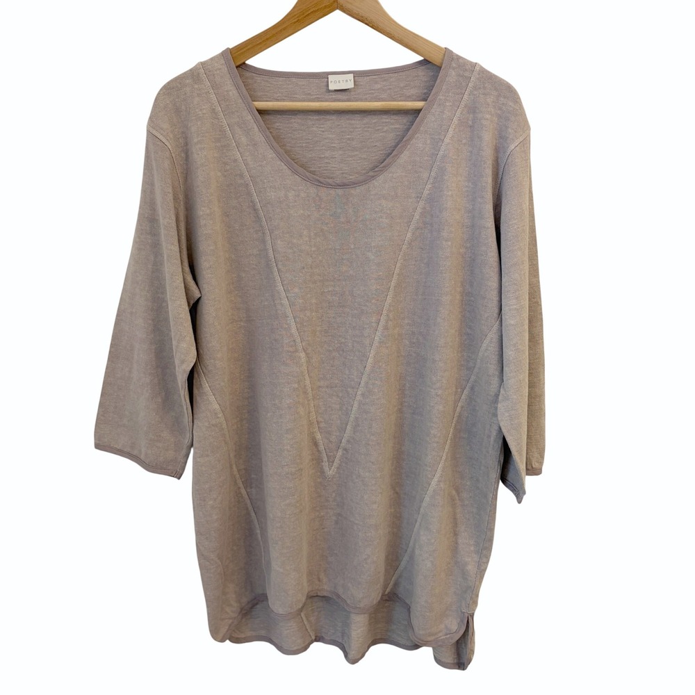 Poetry Knit Tunic Sweater 14 Hemp Organic Cotton Silk Trim Lagenlook Relaxed